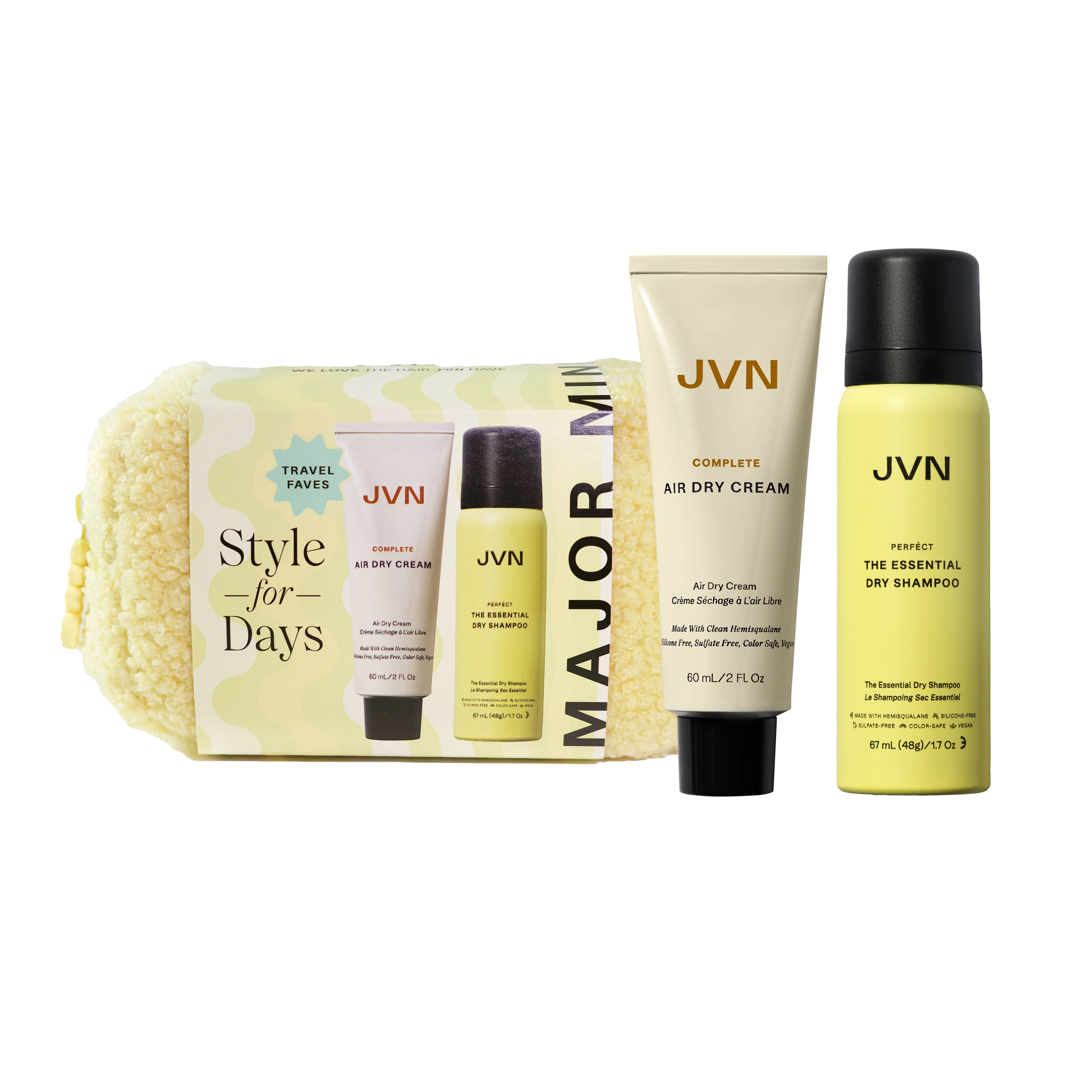 JVN Hair Style For Days Travel Set – Frizz Control & Refresh Kit with Travel Bag (3-Piece)