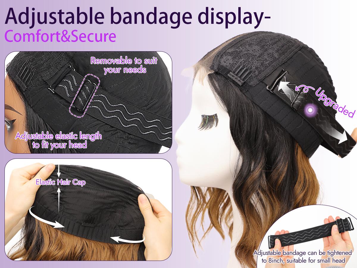 [AISI HAIR]Short Wavy Wig for Women Ombre Brown Lace Hairline Wig Bob Style Synthetic Heat Resistant - Natural Appearance for Everyday Hairstyle 14 Inch