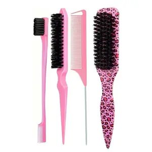 Boar Bristle Slick Back Hair Brush for Sleek Ponytail Bun & Smoothing Baby Hairs Flyaways Edge Control Backcombing Teasing