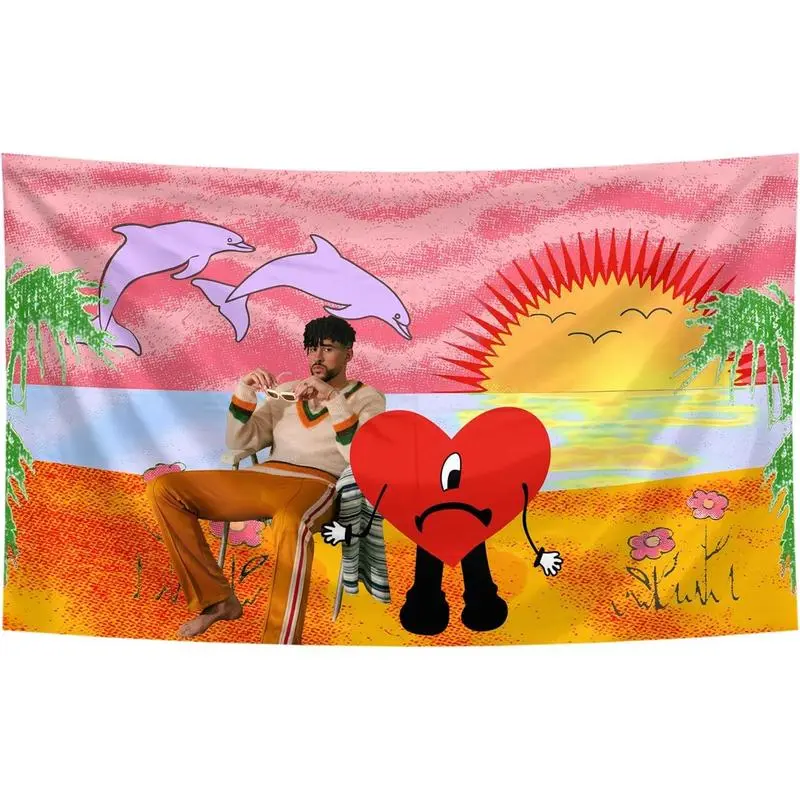3x5 Ft Bad Cute Bold Bunny Art Tapestry - Un Verano Sin Ti Album Cover Design, Bright Color Print, Living Room Wall Decor, Room Art for College Dorm, Indoor/Outdoor Home Man Cave Gift Wall Hanging