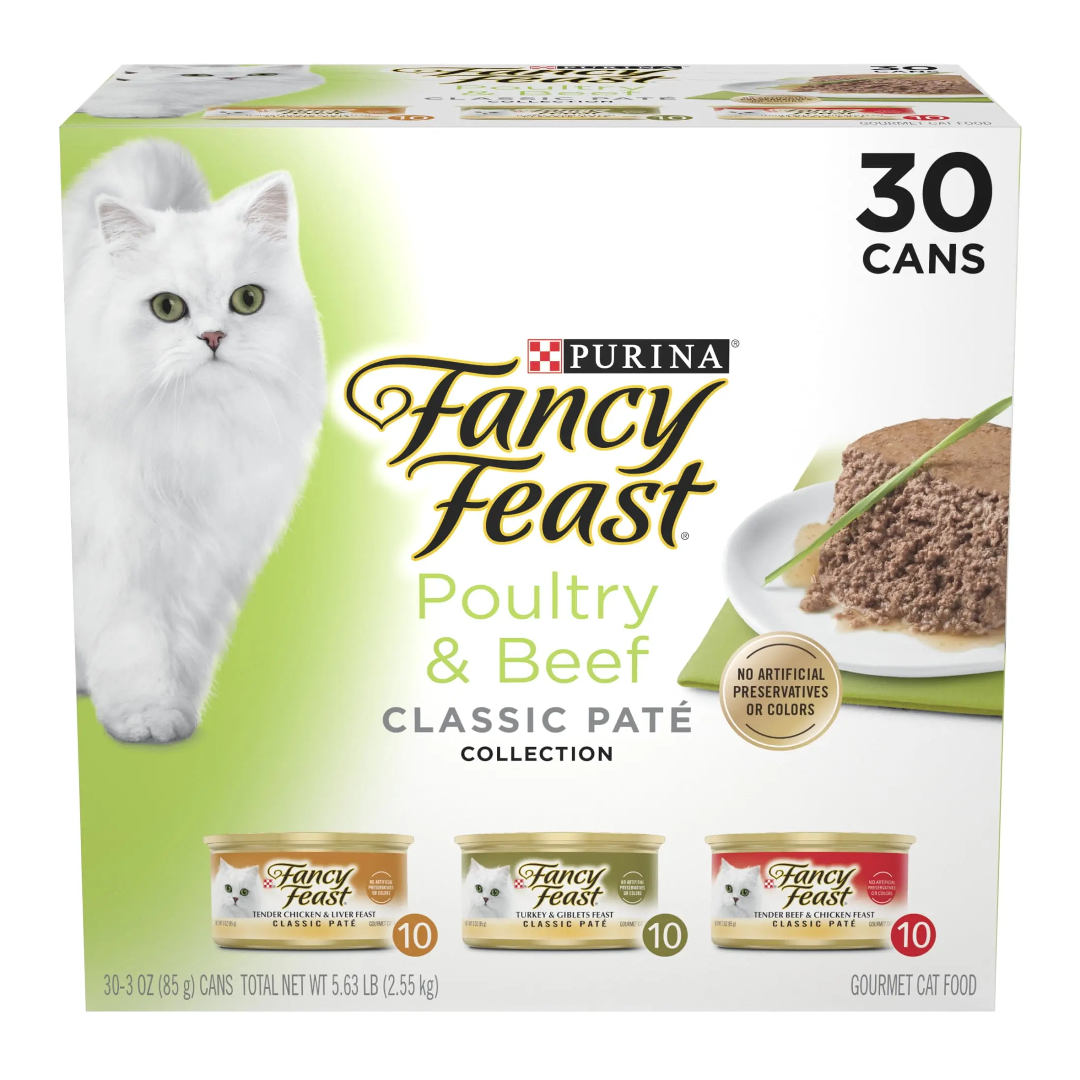 Purina Fancy Feast Classic Pate Food, Wet Cat Food, Poultry & Beef, 3 oz Cans