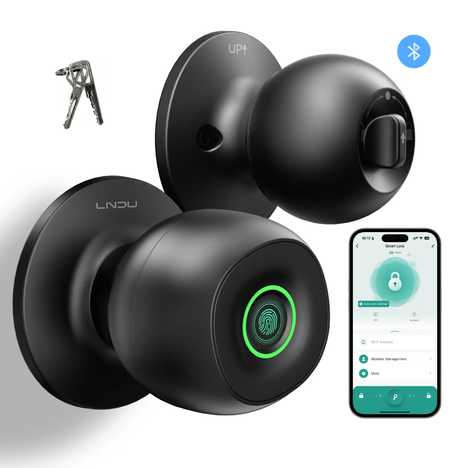 LNDU Fingerprint Smart Door Lock, Keyless Entry Door Knob with APP, Biometric Door Lock with 3 Security Modes (Privacy/Passage/Auto-Lock), Type-C Port for Bedroom, Apartment, Home Office, Room Essentials, Deals for You Days, Door Stopper Thingy