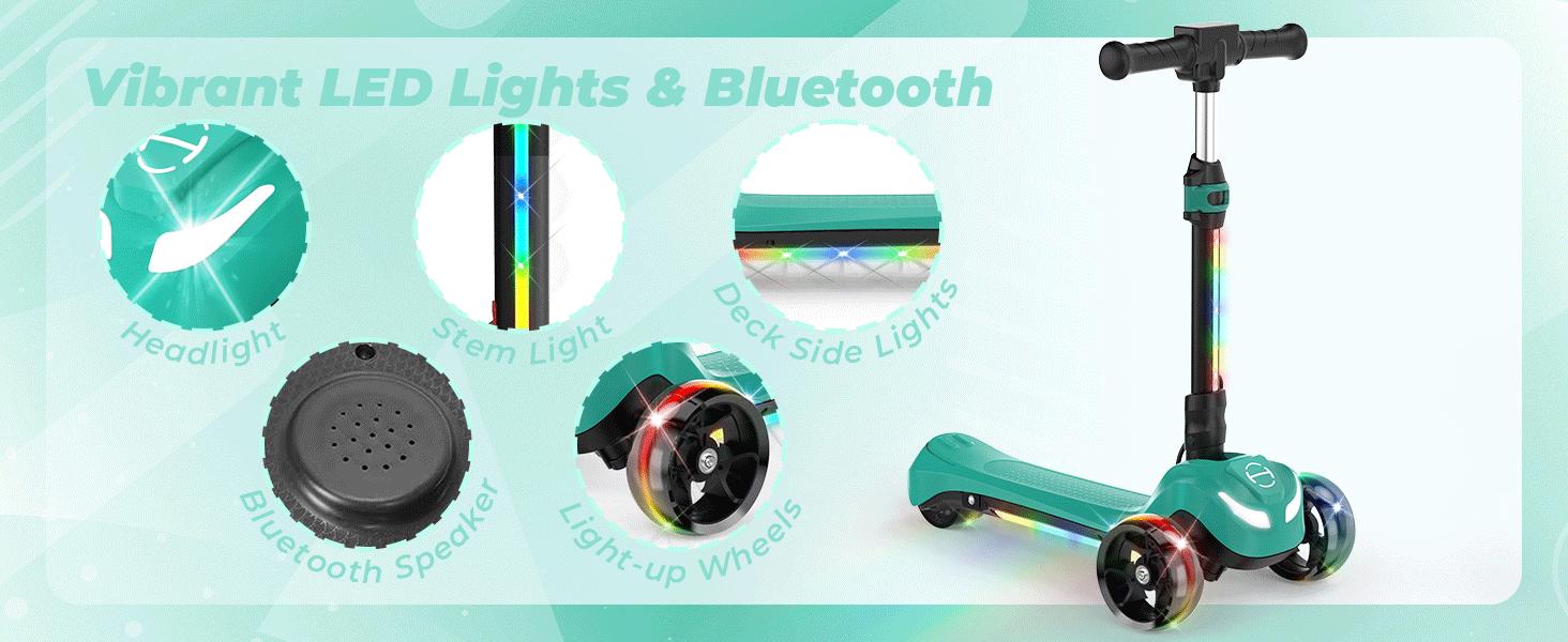 【Christmas gift】Balance Electric Scooter for Kids Ages 3-12, 3 Adjustable Height Toddler Motorized Scooters, Bluetooth Music Speaker, LED Light 3 Wheels, Thumb Accelerator, Balance Training Scooter for Toddlers,Foldable Scooter for Girls/Boys