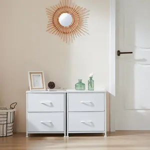 Fabric Dresser with 2 Drawers, Nightstands with Adjustable Feet, End Table for Bedroo, Set of 2