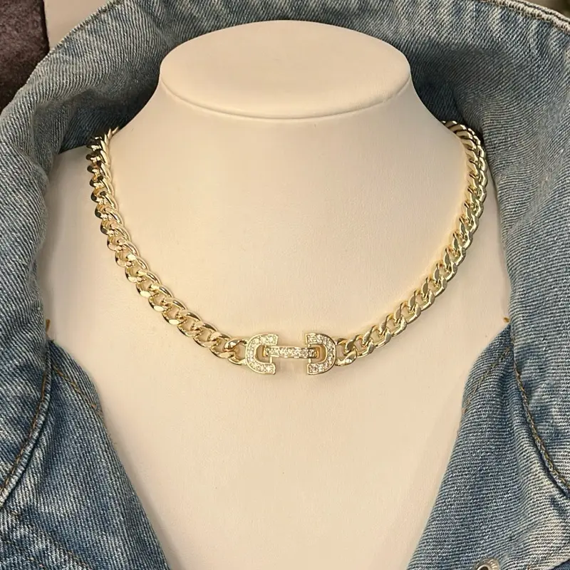 The Natasha Necklace 14k Gold Dipped CZ Necklace with Elegant Chain Design and Sparkling CZ Centerpiece