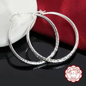 Pair of 925 Sterling Silver Earrings for Women, Elegant Large Round Design, Hypoallergenic Posts, Perfect for Daily & Vacation Wear, Ideal Valentine's Day Gift