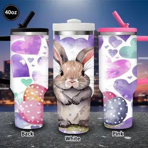 1 pc 40 oz watercolor bunny tumbler with Easter eggs, lid, and straw; winter insulated travel mug; gift for women and men; ideal for Valentine’s Day, Easter, and birthdays; suitable for iced or hot coffee