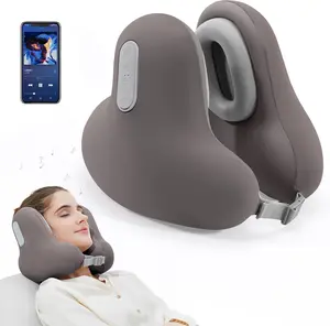 Bluetooth Travel Neck Pillow with Built-in Speakers, Breathable Memory Foam Airplane Pillow with 3.5mm Audio Cable, Ergonomic Chin, Side & Neck Support, Adjustable Buckle for Flight, Car, Train & Home