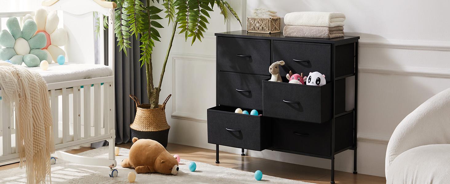 Sweet Furniture F Dresser - Fabric Storage Tower with 6 Drawers, Bedroom Drawer Dresser Organizer, Chest of Drawers with Fabric Bins, Steel Frame and Wood Top for Bedroom, Closet, Entryway Assembled