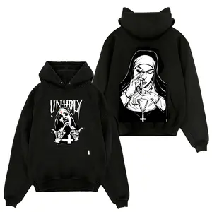 Unholy Nun Graphic Hoodie Edgy Gothic Streetwear for Alternative Fashion Lovers with Bold Artwork and Hood Design Unisex Women Polyester Funny Sweatshirt tiktok shop deals streetwear chrome hearts balenciaga