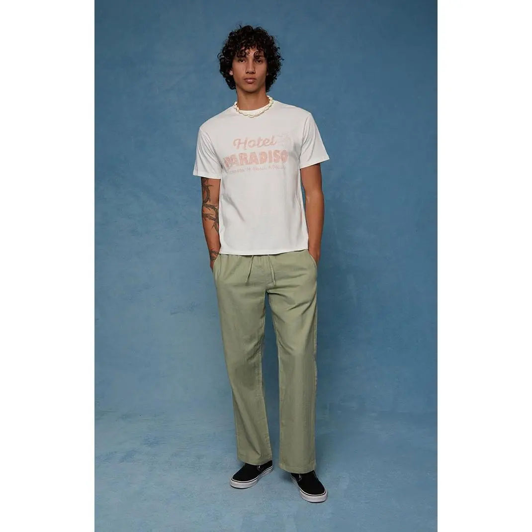 Pacsun Men's Olive Straight Leg Linen Pants Pacsun Men's Olive Straight Leg Linen Pants