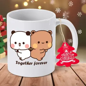 Adorable Panda & Bear Together Forever Coffee Mug - Ceramic Cup with "Together Forever" Design