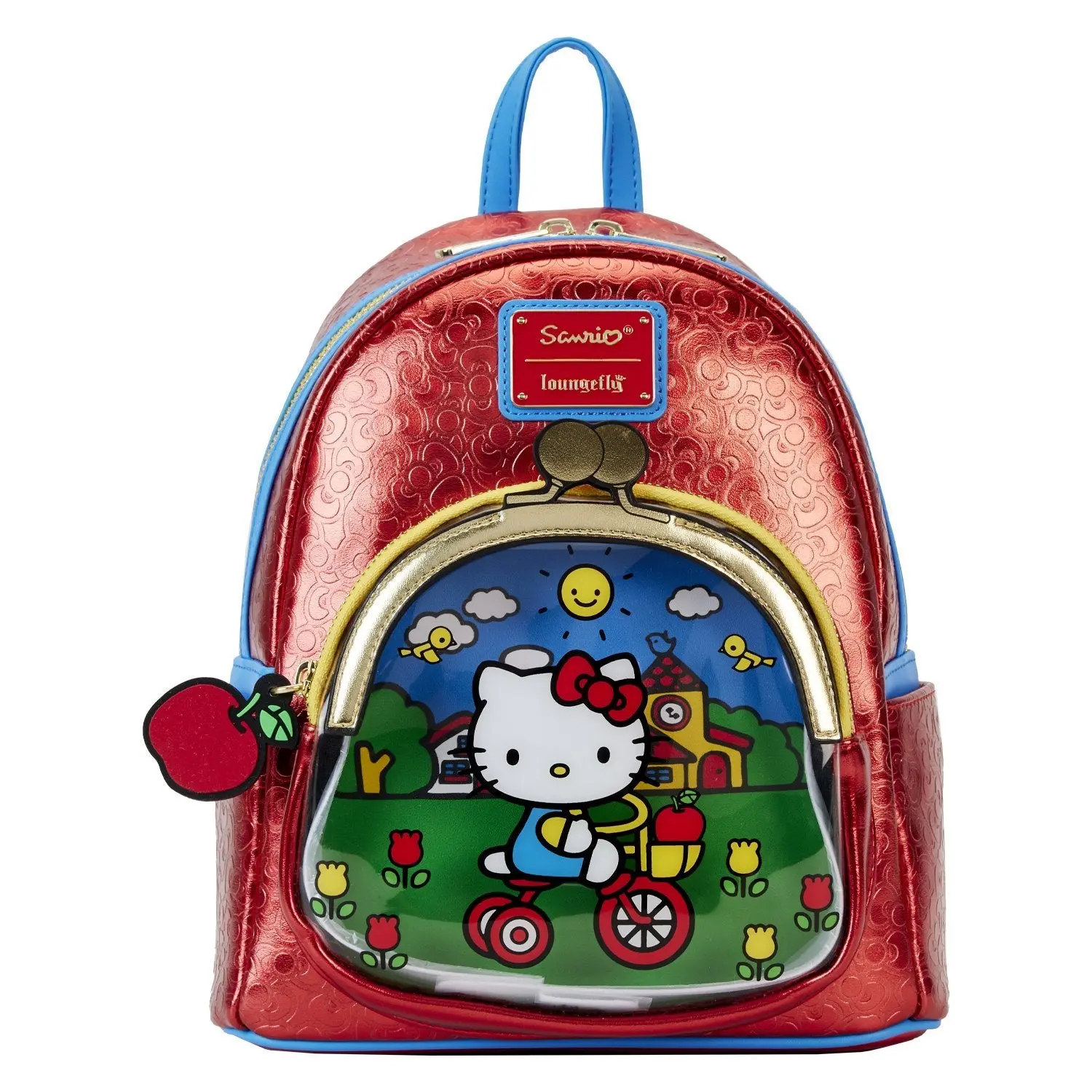 Loungefly Women's Sanrio Hello Kitty 50th Anniversary Faux Leather Funky Mini Backpack with Metallic Bow Print, Coin Purse Pocket, Funky Backpacks
