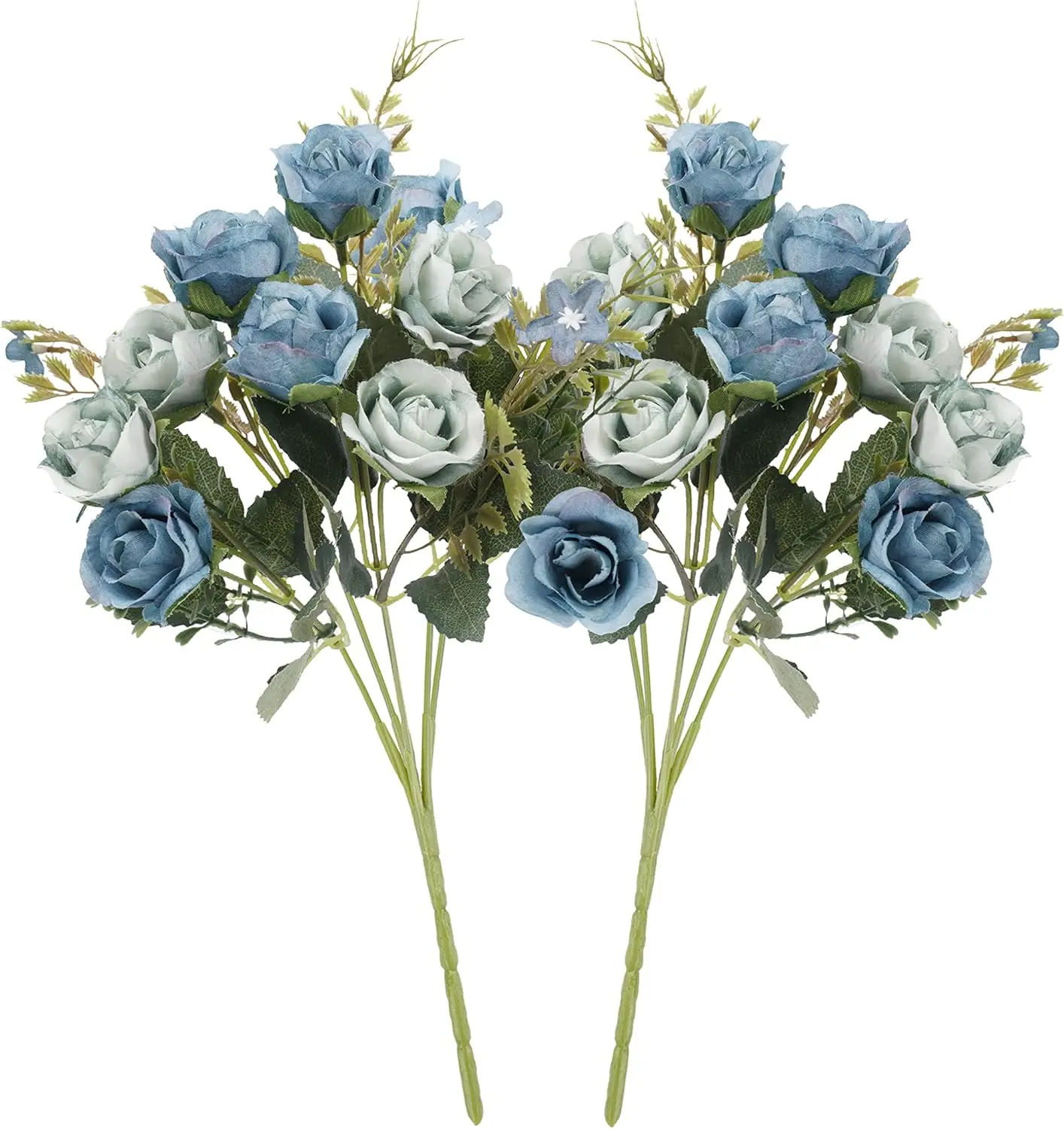2-Pack Silk Small Rose Artificial Flowers, 5 Stems 10 Heads, Blue, 11.8" Tall, Realistic Never-Wilt, Bridal Bouquet/Vase Centerpiece for Wedding, Home Decoration Supplies