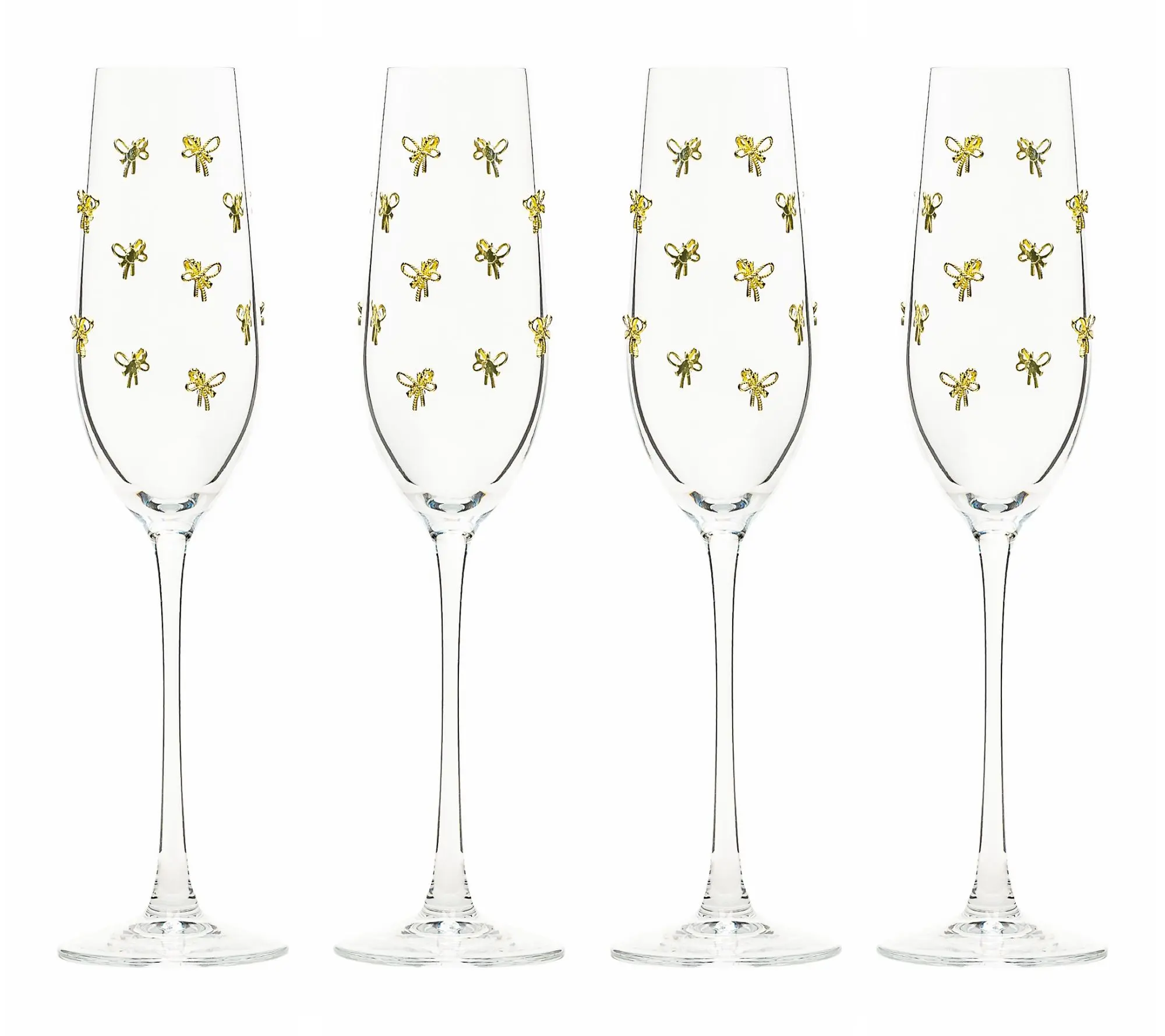 10 Strawberry Street Set of 4 Gold Bow Champagne Flutes