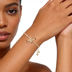 Turandoss Women's Adjustable Fidget Clover Tennis Bracelet (6"-9" Inches), Exquisite Trendy Clover Bracelets, Fashion Costume Jewelry Gift for Women, Exquisite Trendy Bracelet