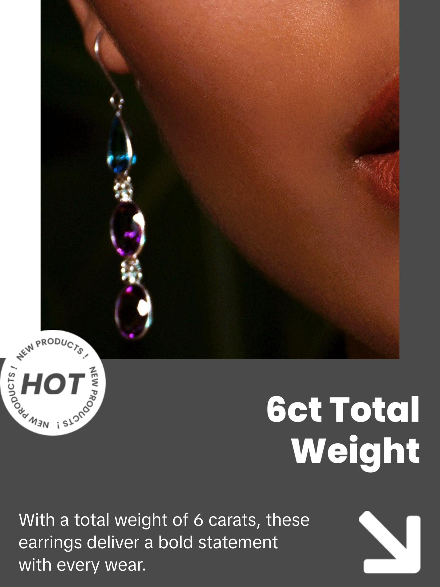 6ctw Blue Topaz Amethyst Gemstone Drop Earrings