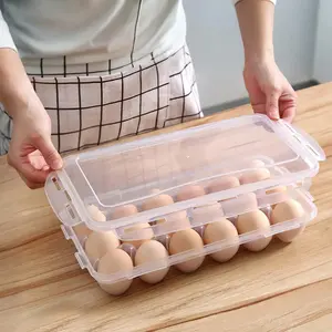 2-Pack Stackable Egg Holder for Refrigerator 18 Grid Egg Storage Container with Lid Clear Plastic Organizer for Fridge Space Saving