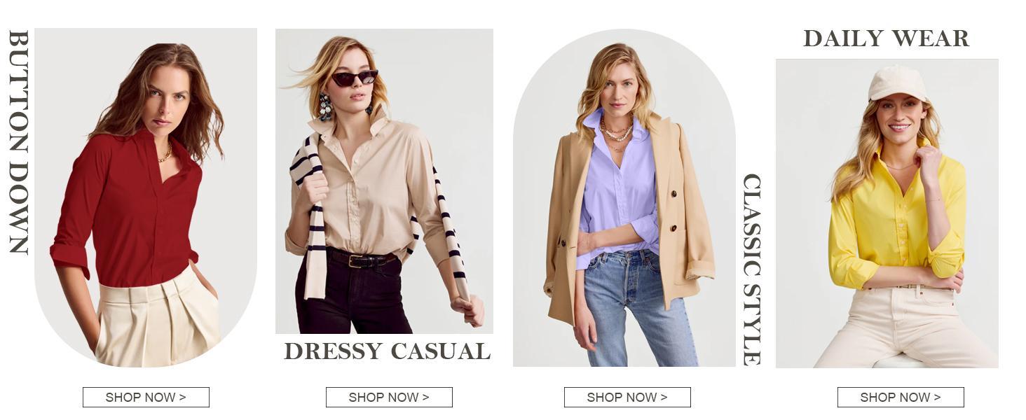 Siliteelon Womens Stain Shield Dress Shirts Wrinkle Free Long Sleeve Solid Tops Blouses Button Down Shirts Casual Wear  Womenswear