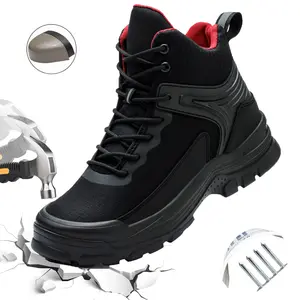 Men’s safety shoes, high-top design specifically for men, featuring steel toe protection and puncture resistance, made from Kevlar material—lightweight yet sturdy, suitable for outdoor and workshop work environments.