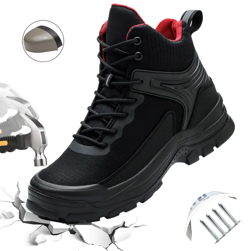 Men’s Above-the-Ankle-but-Below-the-Knee Steel Toe Work Boots - High-Top Round Toe Laced, Kevlar Fabric Athletic Safety Footwear, Puncture & Abrasion Resistant, Sturdy Lightweight, All-Season Outdoor/Work Use, Hand Wash Only