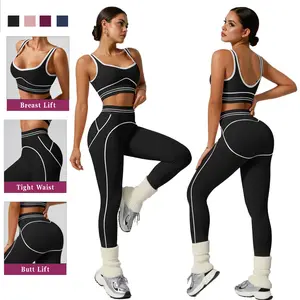 Kabuer Women's 2-Piece Yoga Set, High-Waisted Above-the-Ankle Pants & Slim-Fit Sleeveless Crew Neck Solid T-Shirts, Medium-Stretch Compression Activewear for Gym, All Seasons