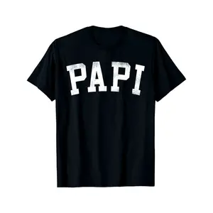 Papi Men's Relaxed Fit T-Shirt - Bold White 'PAPI' Graphic Print, Distressed Vintage Style, Black Casual Tee for Father's Day Gift, Machine Washable, Streetwear Style, Urban Fashion, Comfortable Fabric, Printed Shirt, Dad Gifts Oversized Crewneck