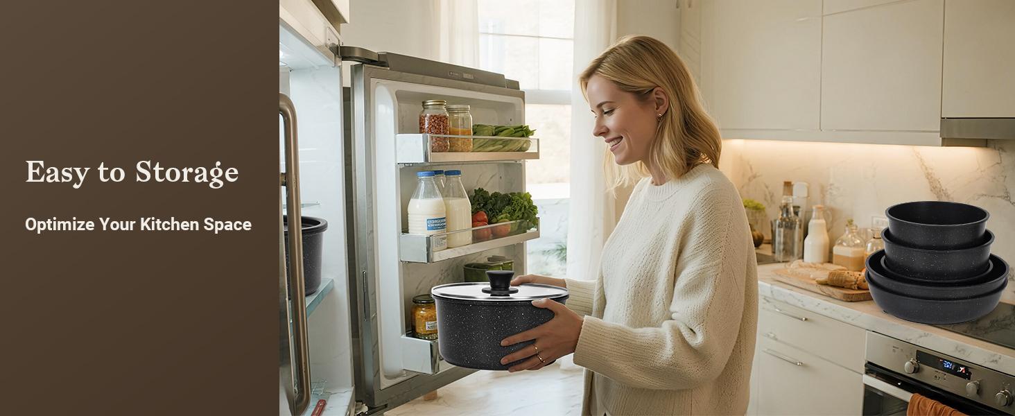 [NEW]15pcs Pots and Pans Set Non Stick, Cookware Sets with Detachable Handle, Nonstick RV Kitchen Cooking Set Removable Handles, Oven Safe,Stackable, Frying