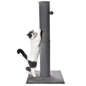 Cat Craft 41.73 ” Tall Gray Faux Fur Large Cat Scratching Post with Replaceable Toys and Sturdy Base