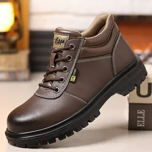 Men’s Outdoor Wear‑Resistant Work Leather Shoes, Vintage British Style, RoundToe Work Boots