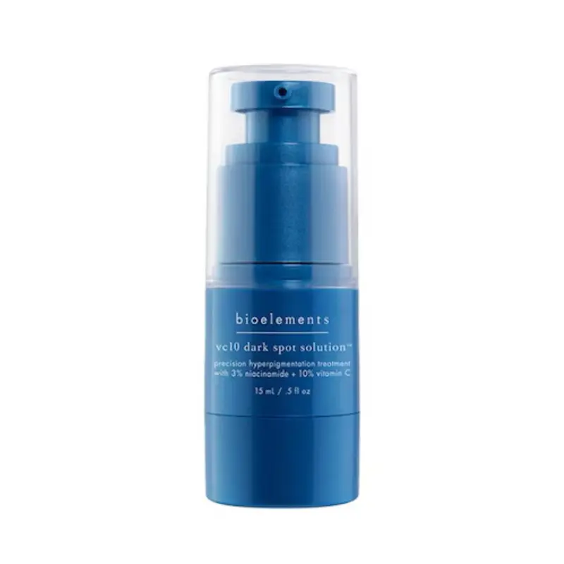 BIOELEMENTS Dark Spots Solution Serum, 3% Niacinamide-10% Vitamin C, 15 ml Gentle Daily UV-Protective PM Face Treatment for Skin Brightening & Spot Reduction