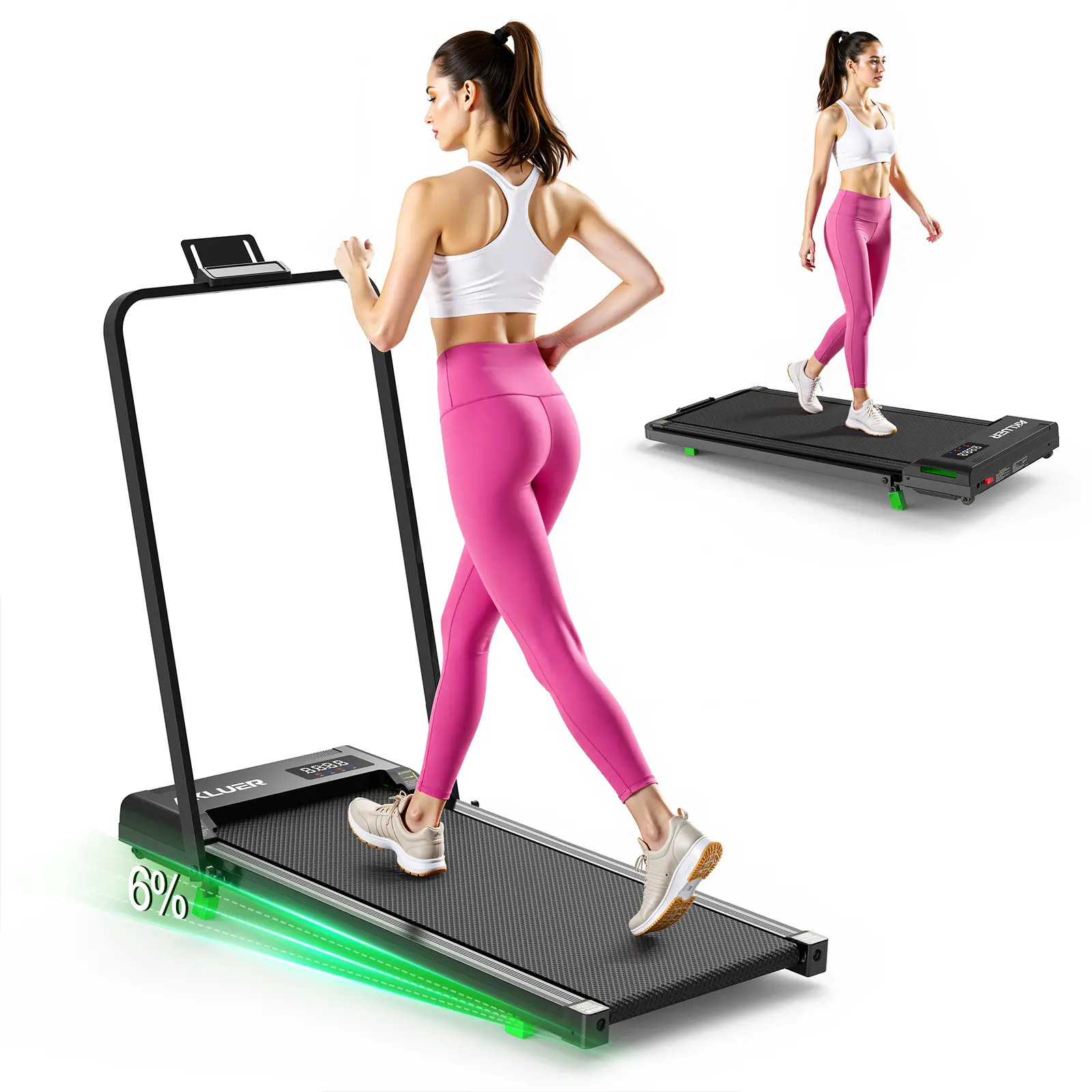 [Free 2-3 Day Shipping Akluer Foldable Walking Pad Treadmill with Handlebar], 6% Incline & Quiet Brushless Motor, 4MPH Max Speed, Large Non-Slip Running Belt, Remote Control for Home Office Use