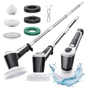 PKBD Powerful Electric Spin Scrubber with Cordless Cleaning Brush 6 Heads Adjustable Length Handle Dual-Speed Waterproof Deep Clean for Bathroom Tub Tile