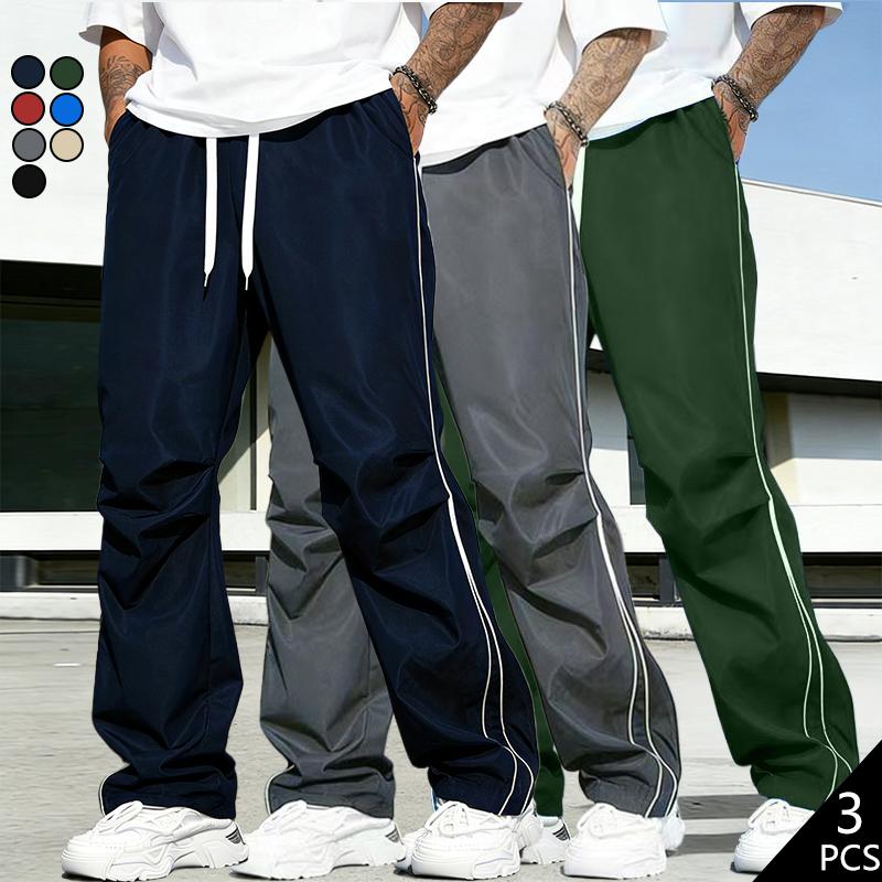 Men’s fashion loose pants with side stripes, comfortable breathable casual jogger sweatpants for all seasons, suitable for outdoor activities and sporty looks—an ideal gift for a husband, son, or boyfriend