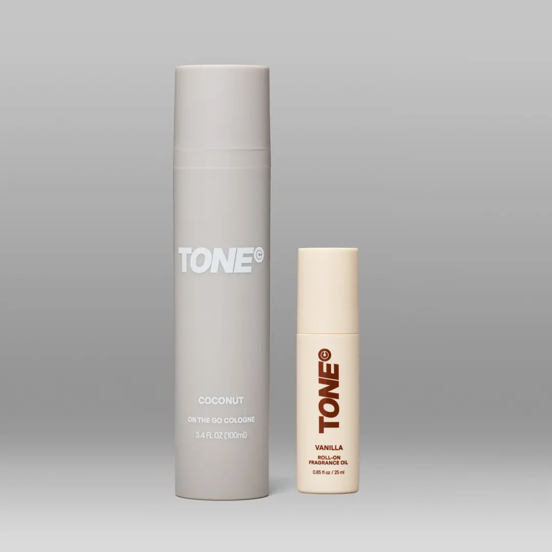 TONE Men's Layering Duo - Coconut Scented On-The-Go Cologne, Vanilla Roll-On Fragrance Oil, Long-Lasting Daily Wear Captivating Fragrance, Long Lasting Fragrance