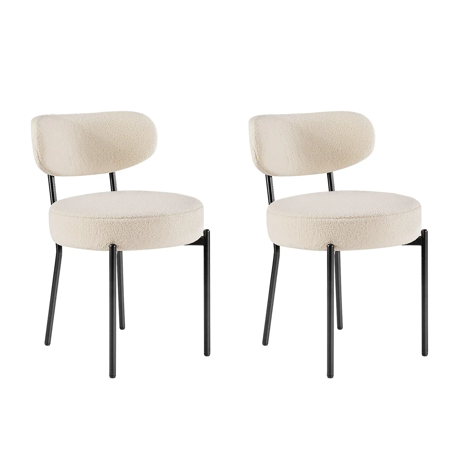 Boucle Fabric Armless Dining Chairs Set of 2 - Mid-Century Modern, Fixed Curved Back, Sponge Padding, Metal Legs, Adjustable Height, 275lb Capacity, Indoor Furniture for Kitchen Counter, Vanity, Indoor Furniture Chairs, Kitchen Counter Chairs