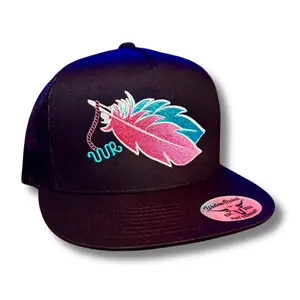 The Feathered Outlaw Pink and Teal Black Snapback Hat