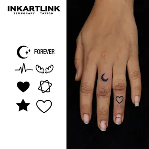 INKARTLINK 2 Sheets Minimalist Moon & Heart Temporary Tattoos - Aesthetic "FOREVER" Lettering Stickers, Waterproof Tiny Finger & Hand Fake Tattoos