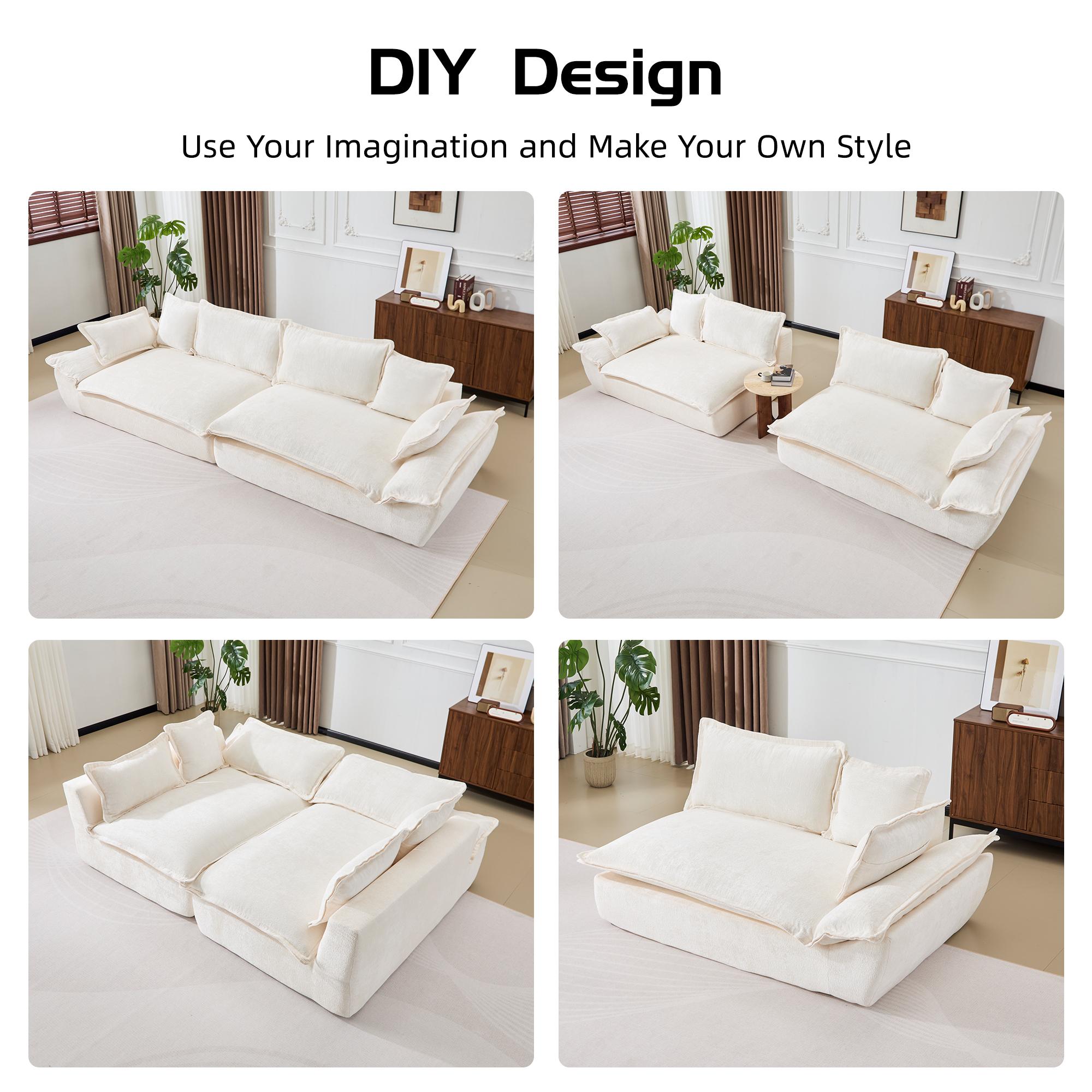 QAK 138" Oversized Modular Cloud Giant Sofa Sectional Couch with Deep Seats Wide Armrests Multiple Pillows Boneless Couches Sofas Loveseat for Living Room Bedroom Apartment Soft Plush