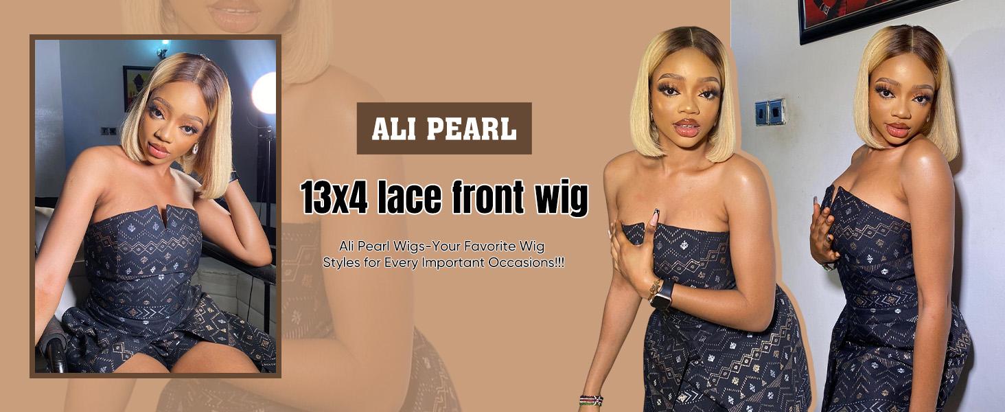 [Spring 2026]  Alipearl Hair 4/613 Ombre Blonde Lace Front Bob Wigs Short 13x4 Bob Wig for Women With Baby Hair Brazilian Straight Bob Wigs Human Hair Pre Plucked