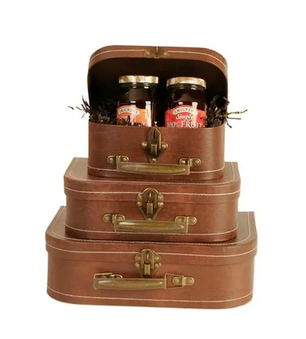 212 MAIN Wald 0727 Hardshell Luggage Set - 3-Piece Vintage Brown Multi-Size Suitcases, Dark Stitching, Paperboard Construction, Brass Clasps, Ideal Travel Gift