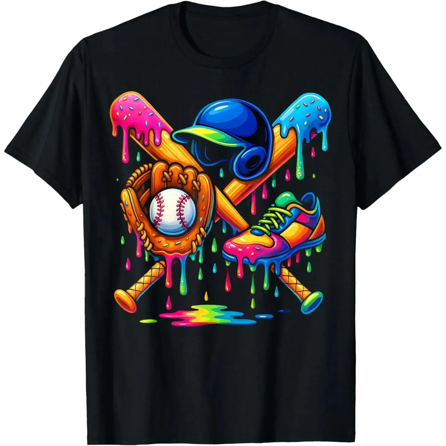 Baseball Drip Men Ice Cream Sweet Bat Cleats Glove T-Shirt Graphic tees