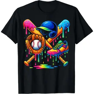 Baseball Drip Men Ice Cream Sweet Bat Cleats Glove T-Shirt Graphic tees