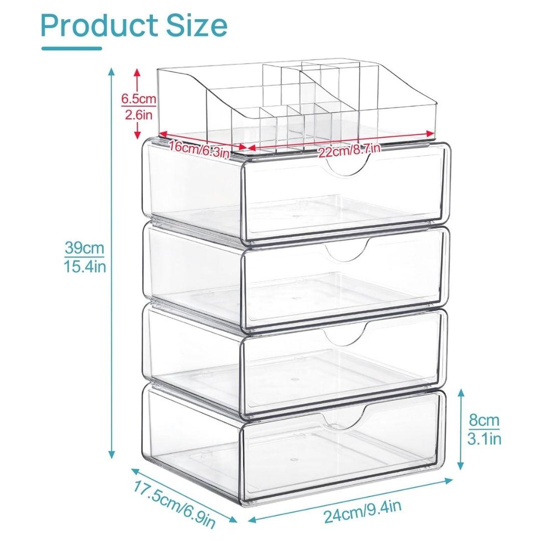 [2 Set] Vtopmart 5 Tier Clear Makeup Organizer with Drawer for Dresser Countertop & Bathroom Vanity Cosmetic Storage for Lipstick Brush Skincare Spacious Compartments Transparent Design Anti-Slip Silicone Pads Boxes New Year Gift
