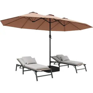 LAUSAINT HOME 13/15Ft Large Patio Umbrella with Base Included, Double-Sided Rectangle Outdoor Umbrella with Crank Handle, Patio Table Umbrella for Poolside Deck Market Sun Shade Canopy Adjustable Canopy