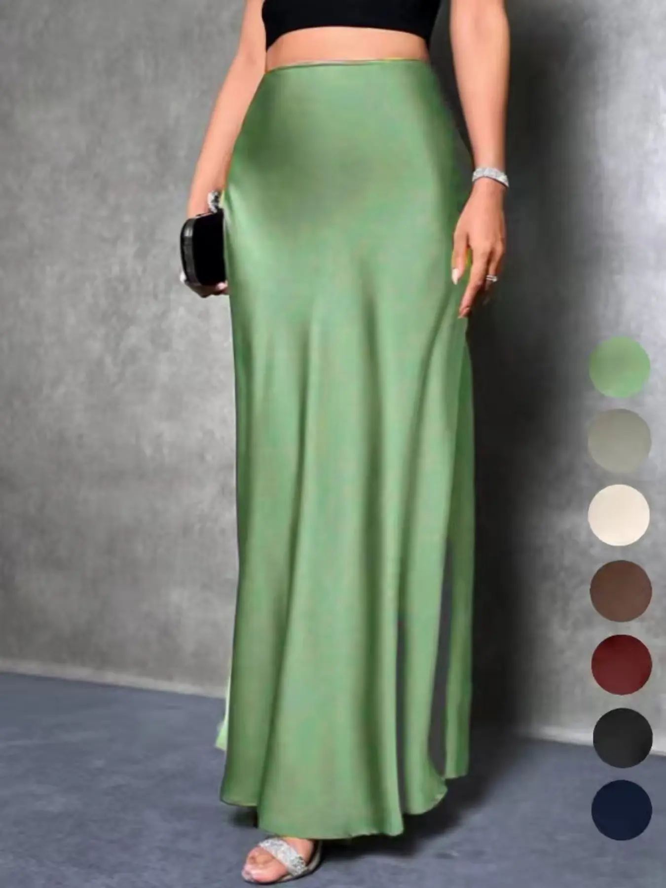 Elegant Women's High Waist Mermaid Skirt, Basic Fashionable Satin Silky Smooth Texture, Spring Summer Long Slim Fit Half-Length Dress, Bottom, Womenswear, Style
