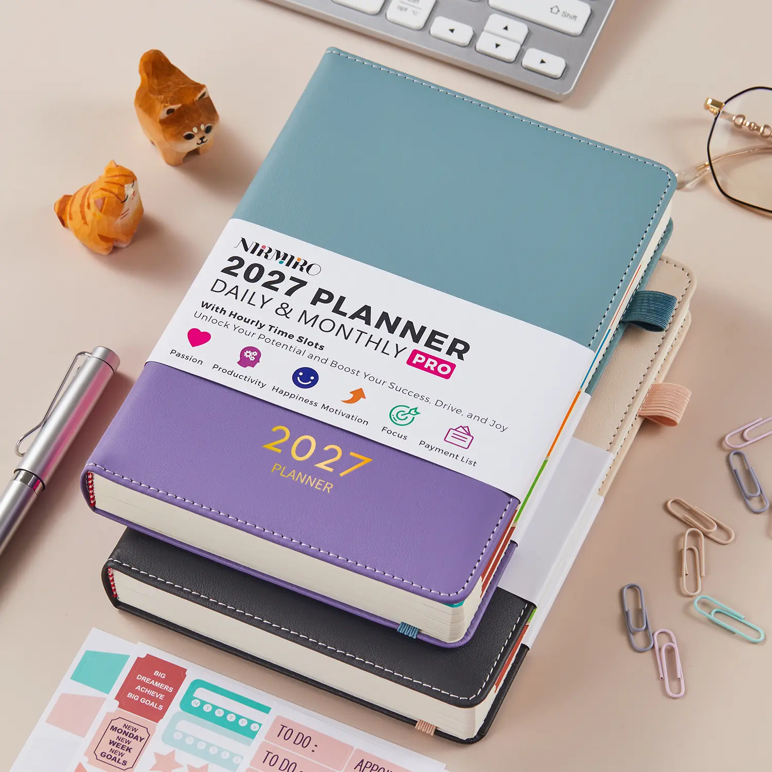 2027 Daily Planner, Jan 2027 - Dec 2027 Planner Calendar with Hourly Schedules, 12 Monthly Tabs, 4 Planning Stickers, A5 Agenda Book, Hardcover Monthly Planner for School Office Home, 5.5" X 8.3"