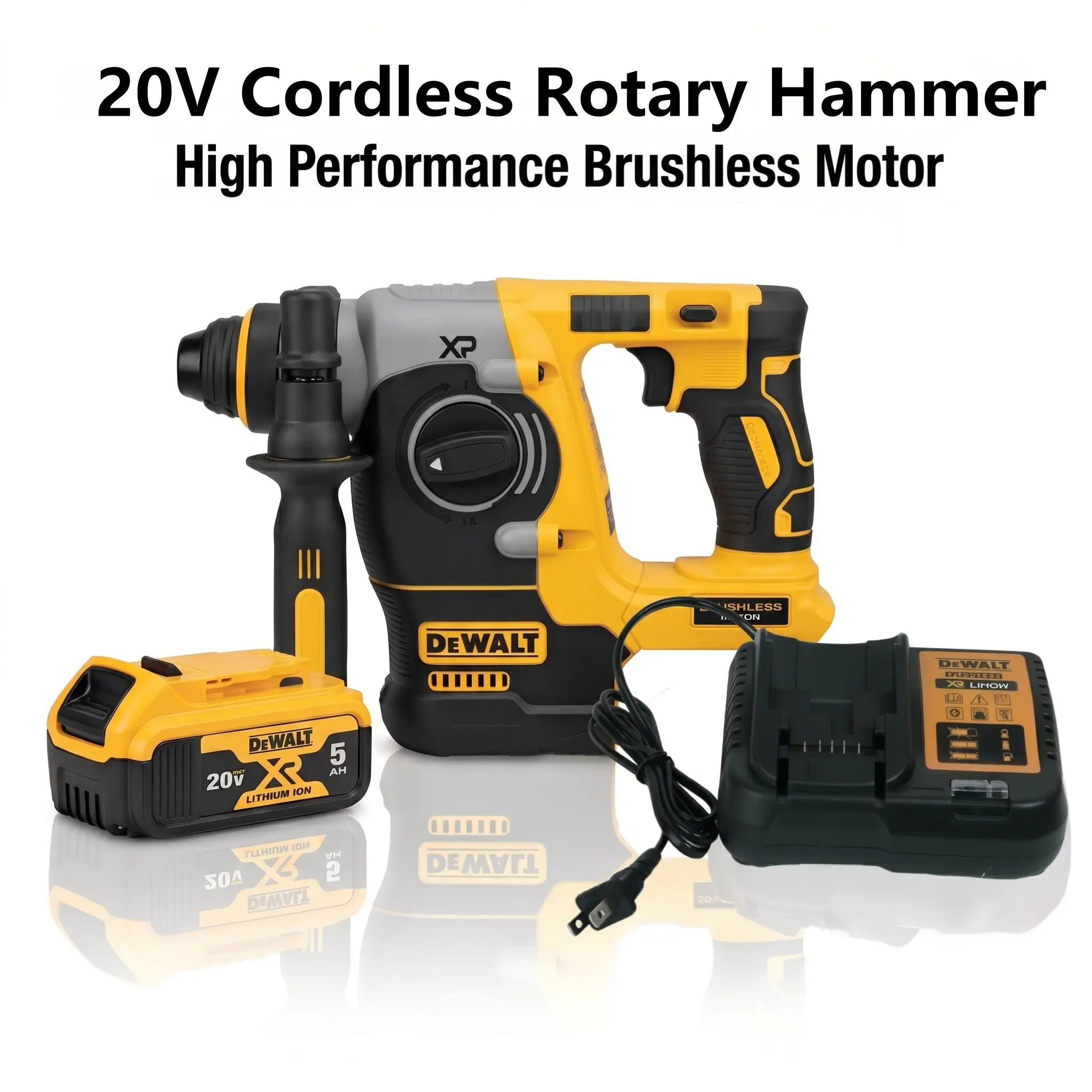 DEWALT 20V MAX Brushless Rotary Hammer (DCH273) - Heavy-Duty Industrial Cordless Drill with Lithium-Ion Batteries, Dual Modes, Vibration Reduction, Overload Protection, LED Light, Adjustable Side Handle, High Torque Drill for Concrete Drilling