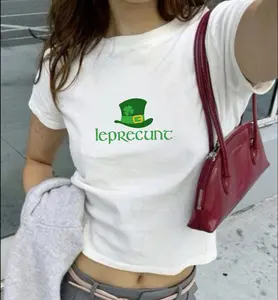 Leprecunt Baby Tee Hot Girl St. Patrick's Day, Funny Graphic T-Shirt, Leprechaun, Shamrock, 2000s 90s Aesthetic