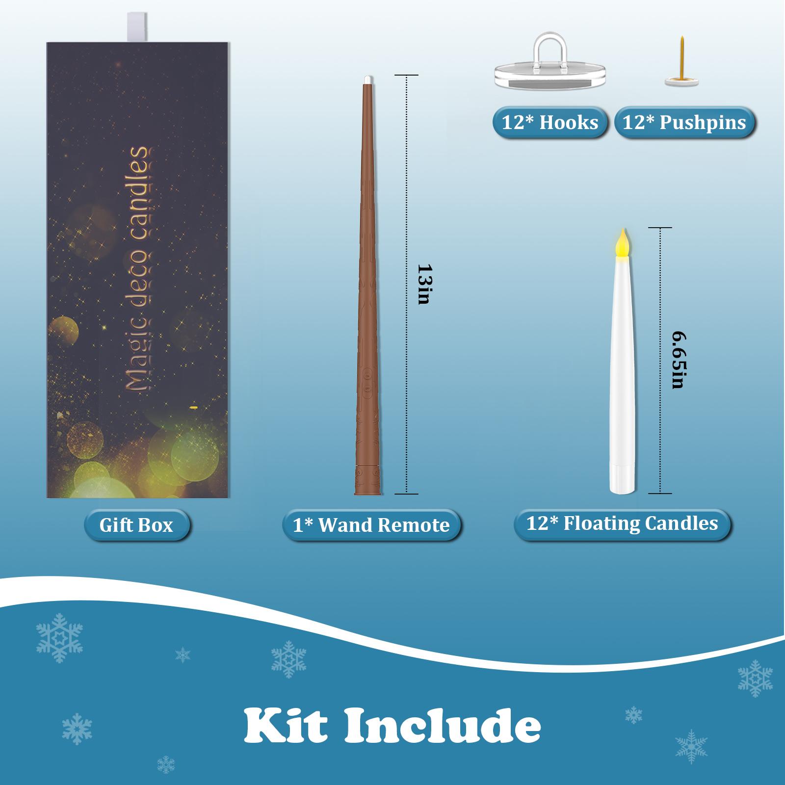 Flameless Candles with Magic Wand Remote for Christmas Decor, 6.6" Floating Candles Battery Operated Hanging Window Candles, Flickering Electric LED Candle for Christmas Halloween Decorations,back to school,back to school haul